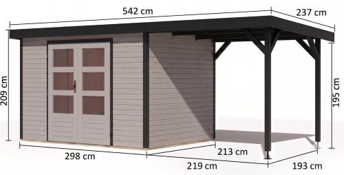 hybridní domek KARIBU JUPITER 4D (12402) světle šedý / antracit + přístavek 219 cm