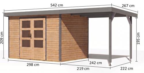 hybridní domek KARIBU JUPITER 5A (12405) natur / sv. šedý + přístavek 219 cm