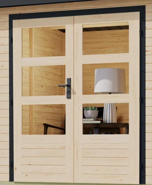 hybridní domek KARIBU JUPITER 5A (12406) natur / antracit + přístavek 219 cm