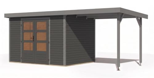 hybridní domek KARIBU JUPITER 5B (12410) terragrau / sv. šedá + přístavek 219 cm