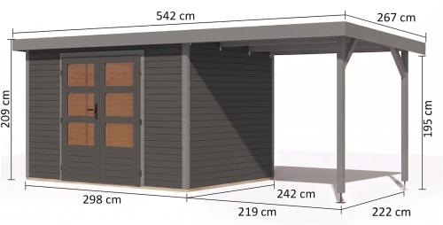 hybridní domek KARIBU JUPITER 5B (12410) terragrau / sv. šedá + přístavek 219 cm