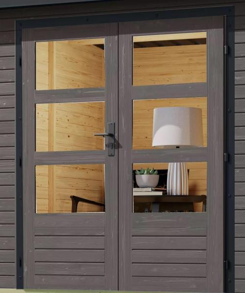 hybridní domek KARIBU JUPITER 5B (12411) terragrau / antracit + přístavek 219 cm