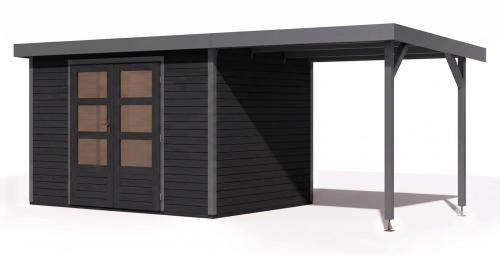 hybridní domek KARIBU JUPITER 5C (12413) antracit / sv. šedá + přístavek 219 cm