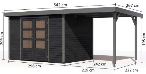 hybridní domek KARIBU JUPITER 5C (12413) antracit / sv. šedá + přístavek 219 cm