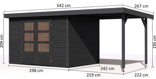 hybridní domek KARIBU JUPITER 5C (12414) antracit / antracit + přístavek 219 cm