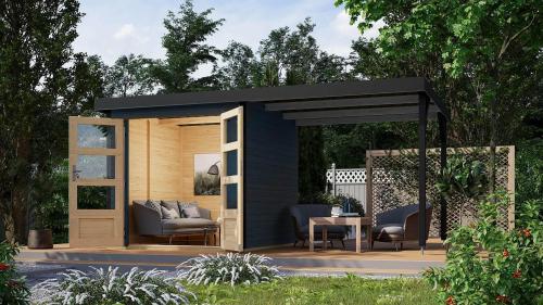hybridní domek KARIBU JUPITER 5C (12414) antracit / antracit + přístavek 219 cm