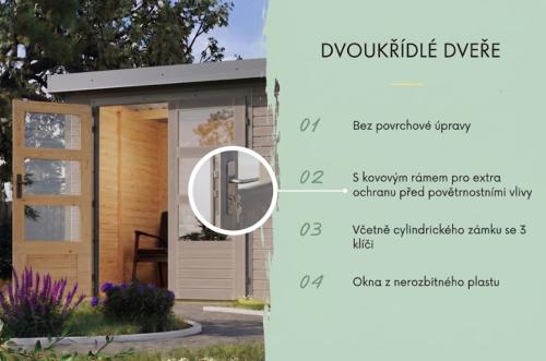 hybridní domek KARIBU JUPITER 5D (12416) světle šedý / sv. šedá + přístavek 219 cm