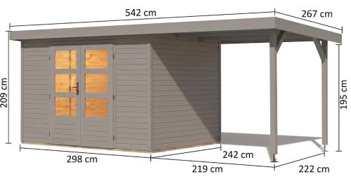 hybridní domek KARIBU JUPITER 5D (12416) světle šedý / sv. šedá + přístavek 219 cm