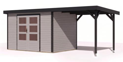 hybridní domek KARIBU JUPITER 5D (12417) světle šedý / antracit + přístavek 219 cm
