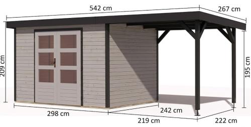 hybridní domek KARIBU JUPITER 5D (12417) světle šedý / antracit + přístavek 219 cm